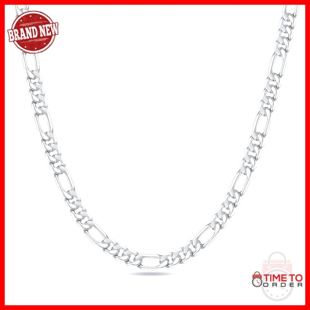 Sterling Silver Figaro Chain Necklace 5mm Lobster Clasp 16-30 Inches